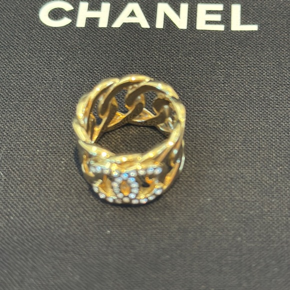 Authentic CHANEL Ring Metal/Strass/Dore Rhinestone S:6 - Picture 8 of 14